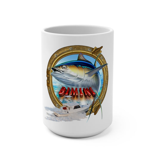 Yellowfin Tuna Porthole Illustration Mug | Fishing Boat Ocean Graphic 15oz