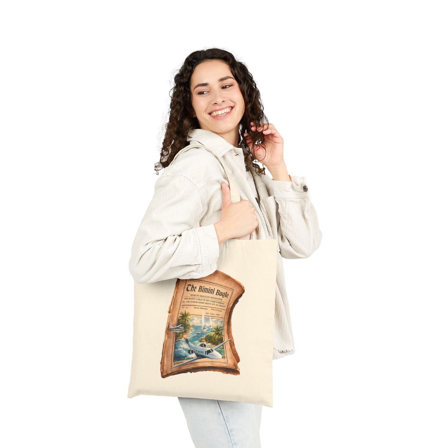 Vintage Newspaper Scenic Canvas Tote Bag — 'The Botanical Bugle' Travel Print