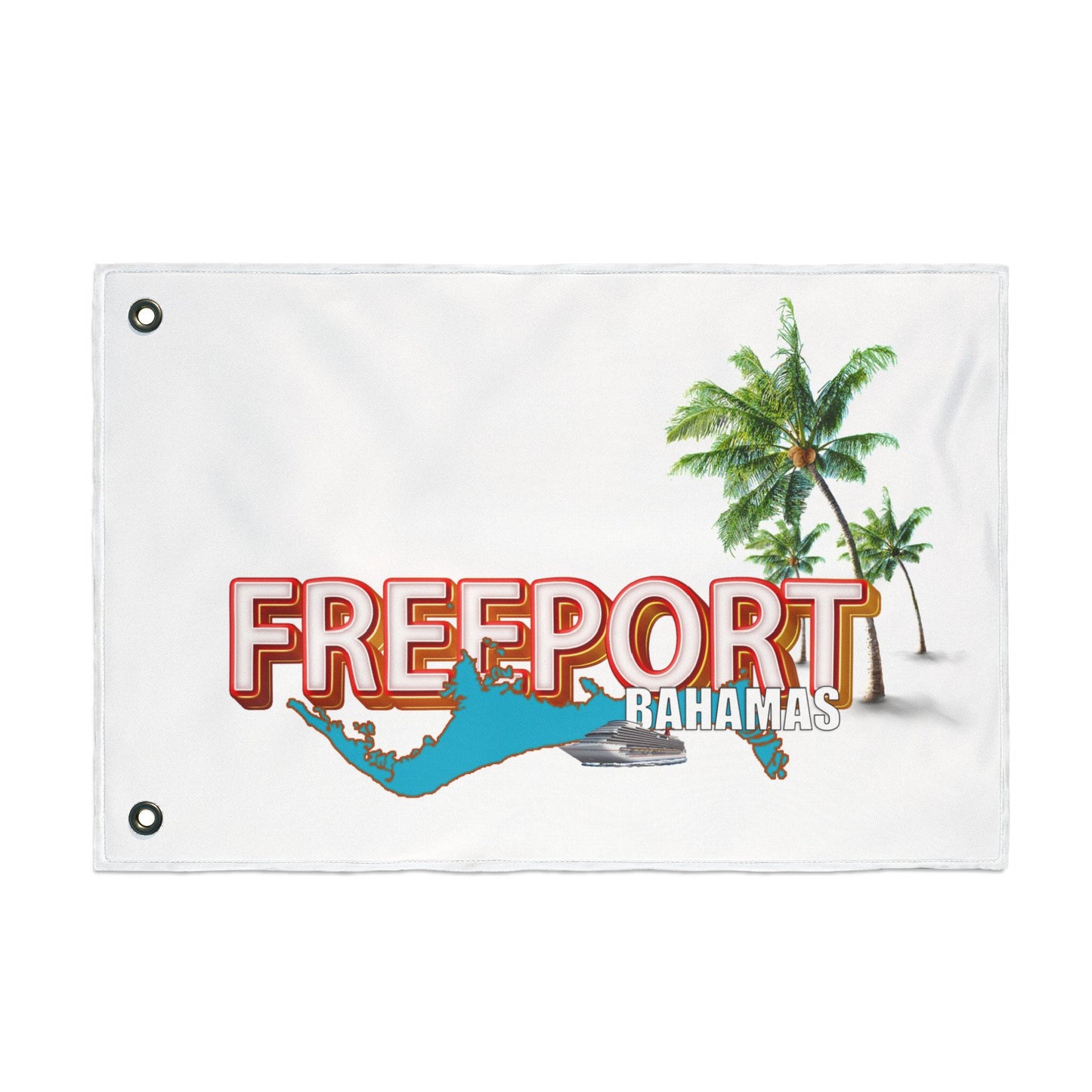 Freeport Bahamas Beach Scene Flag | Double Sided Flag, Palm Tree Design