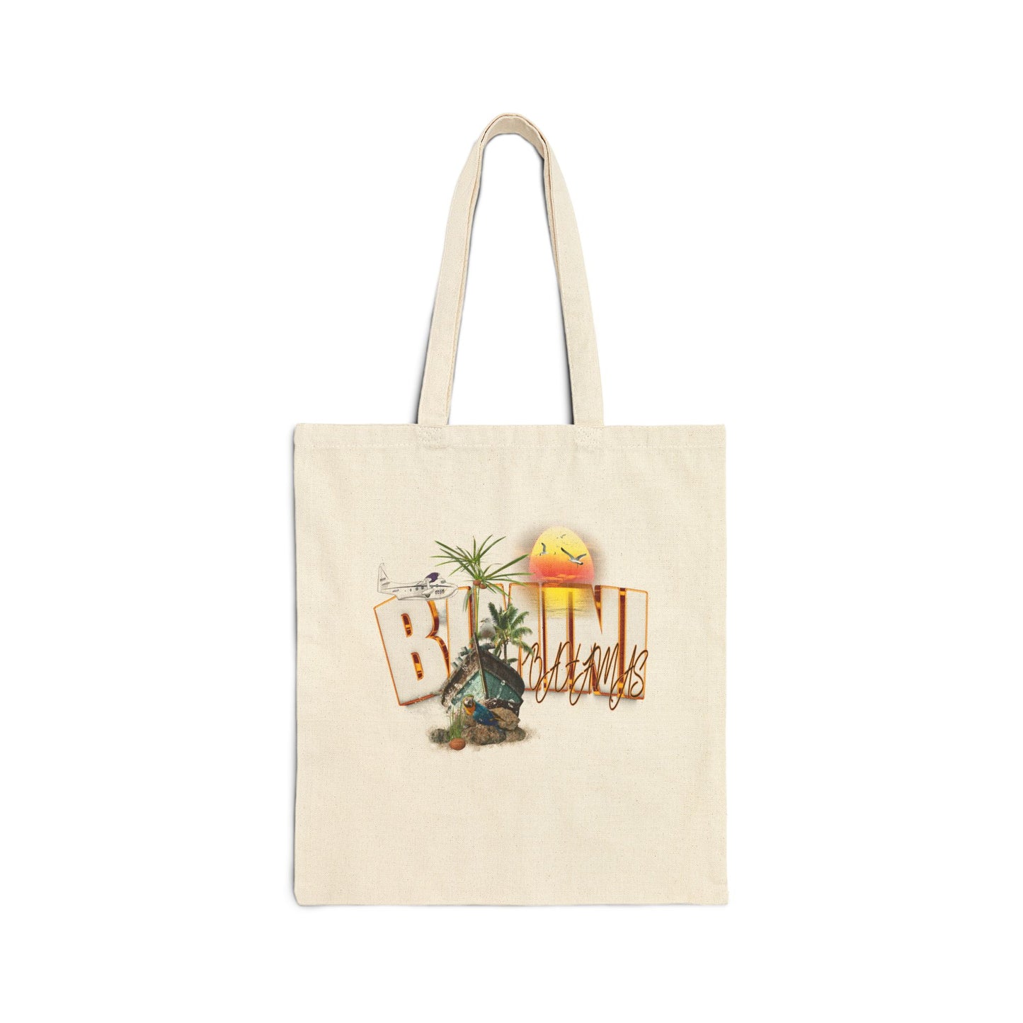Beachy Canvas Tote Bag — "Beach Vibes" Palm Tree Sunset Tote