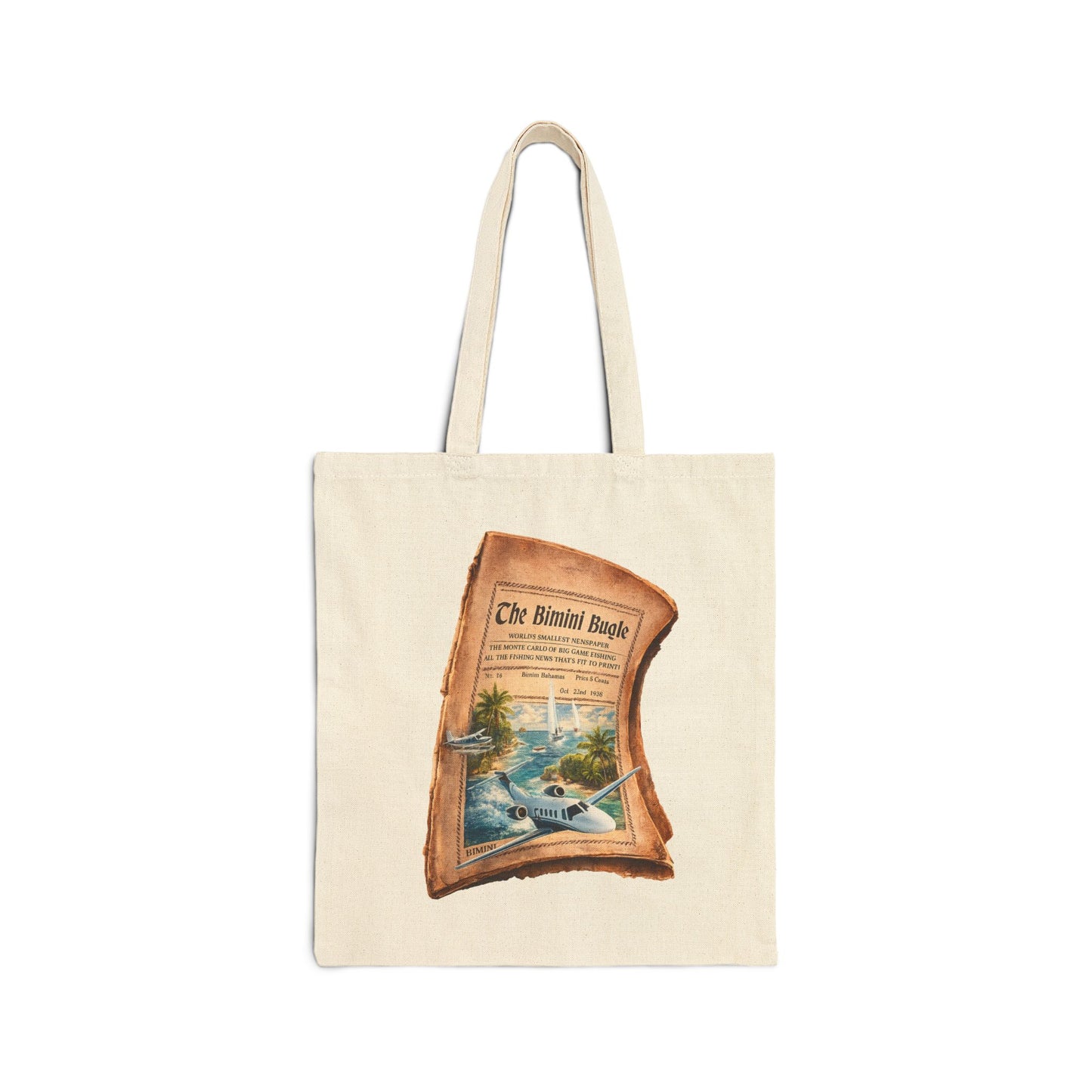 Vintage Newspaper Scenic Canvas Tote Bag — 'The Botanical Bugle' Travel Print