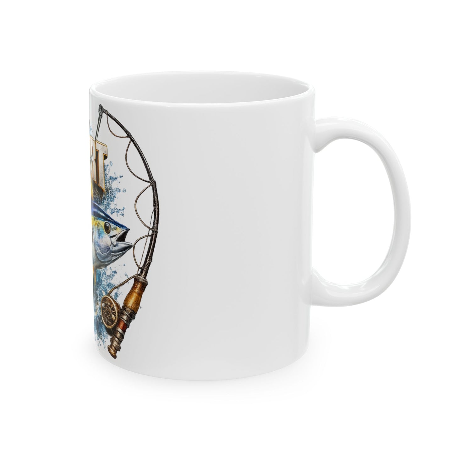 Fishing Mug — "Hooked on Freeport" Tuna Design Ceramic Coffee Cup (11oz/15oz)