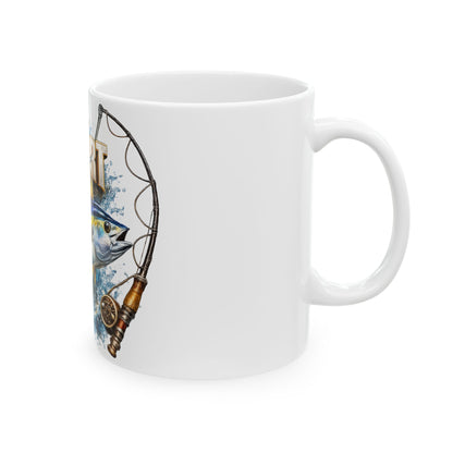 Fishing Mug — "Hooked on Freeport" Tuna Design Ceramic Coffee Cup (11oz/15oz)