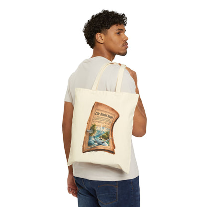 Vintage Newspaper Scenic Canvas Tote Bag — 'The Botanical Bugle' Travel Print