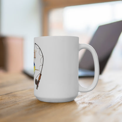 Hooked on Freeport Mahi Mahi Mug | Fishing Rod Graphic 15oz