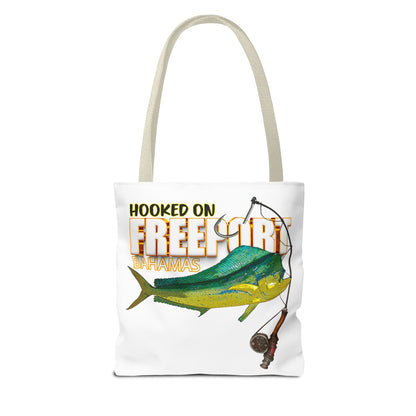 Mahi Mahi Fishing Tote — "Hooked on Free Spirit" All-Over Print Beach Tote