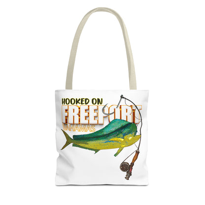 Mahi Mahi Fishing Tote — "Hooked on Free Spirit" All-Over Print Beach Tote
