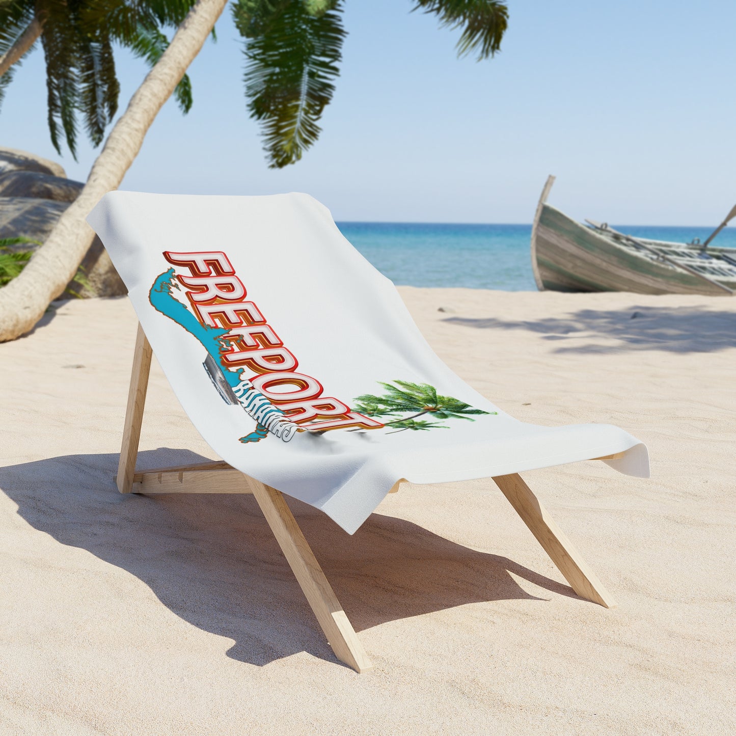 Freeport Bahamas Palm Graphic Beach Towel | Tropical Island Map