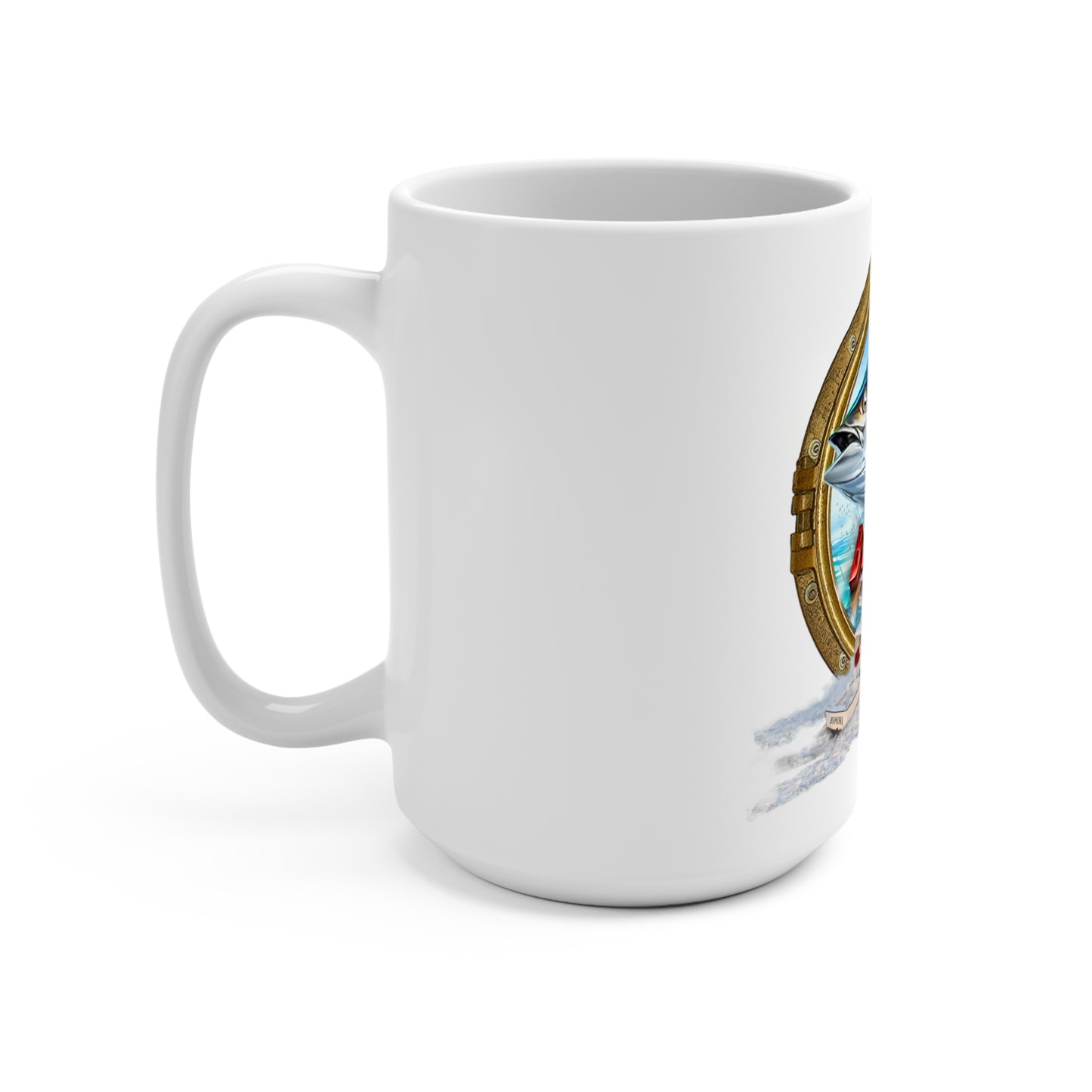 Yellowfin Tuna Porthole Illustration Mug | Fishing Boat Ocean Graphic 15oz