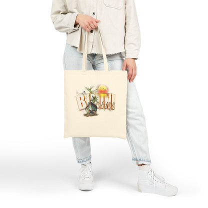Beachy Canvas Tote Bag — "Beach Vibes" Palm Tree Sunset Tote